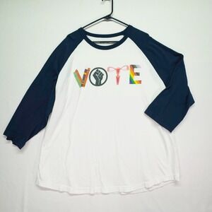 Sport-Tek Vote Graphic Raglan Baseball Tee Navy White 2XL Womens Mens Activism
